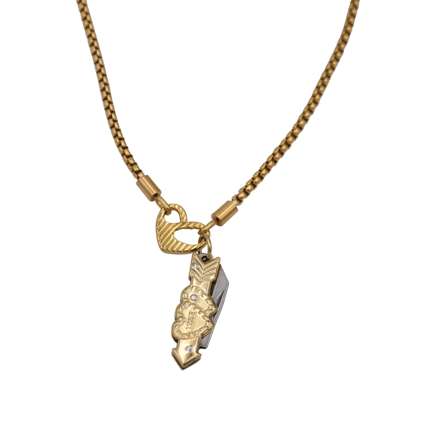 Mini Arrow Folding Knife Necklace – Gold Tone Pendant with Chain