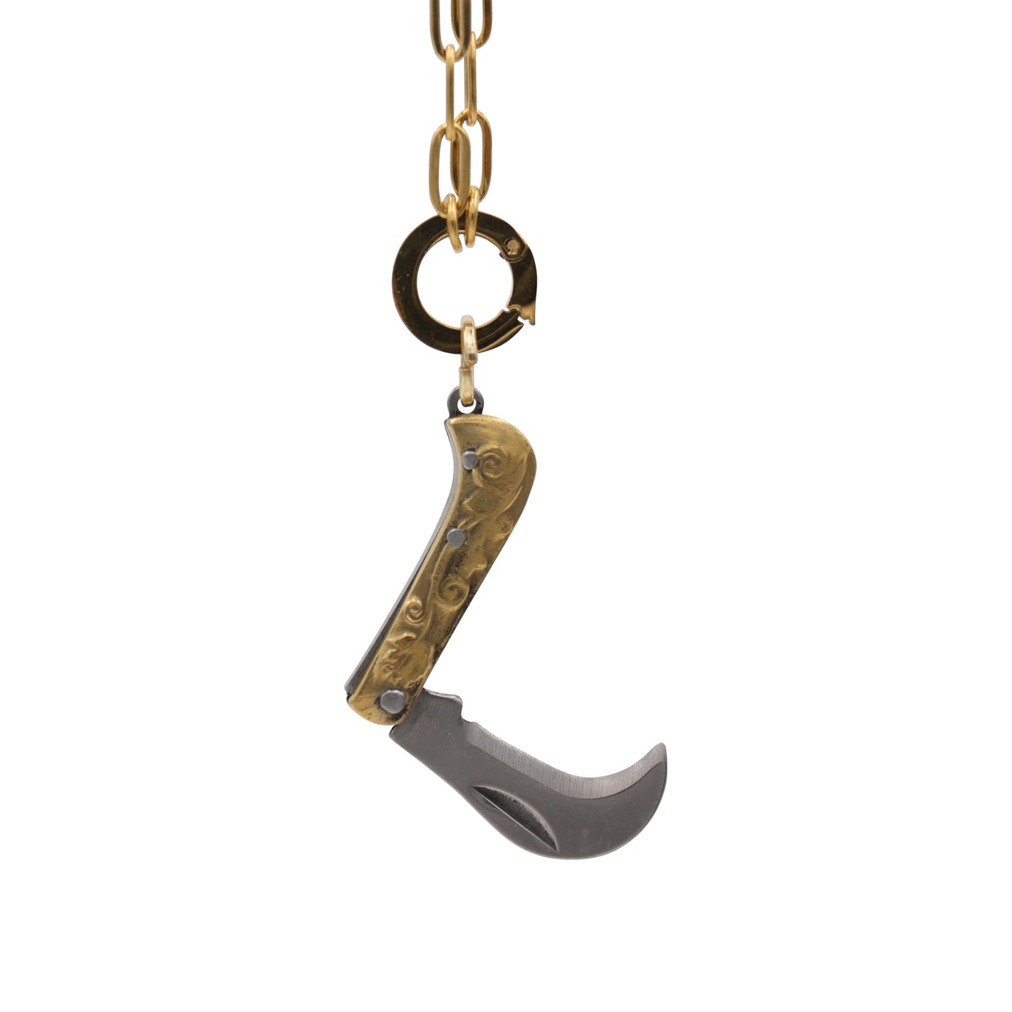 Mini Folding Knife Necklace – Gold Tone Curved Blade Pendant