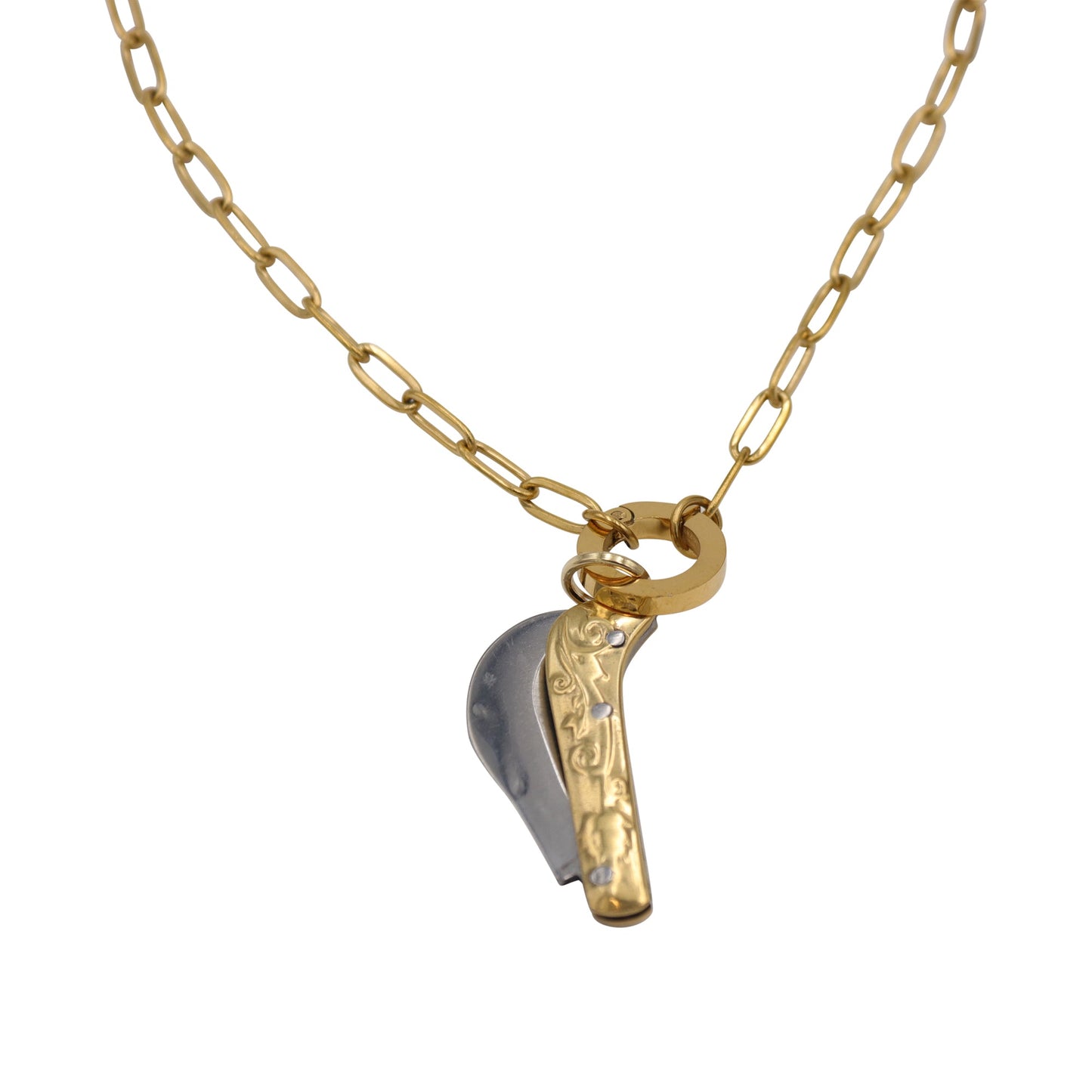 Mini Folding Knife Necklace – Gold Tone Curved Blade Pendant
