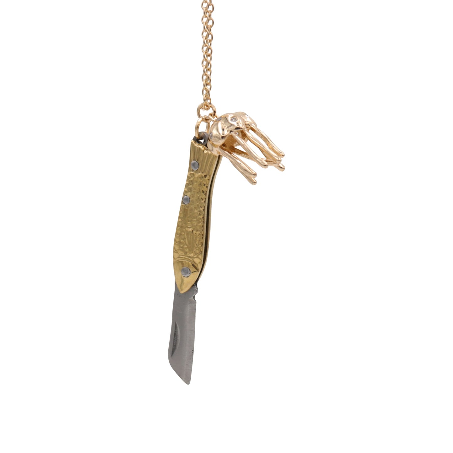 Mini Folding Fish Knife Necklace – Gold Tone with Jellyfish Charm