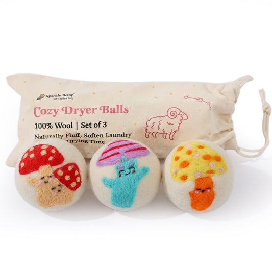 Mushroom Eco Wool Laundry Dryer Balls – Set of 3