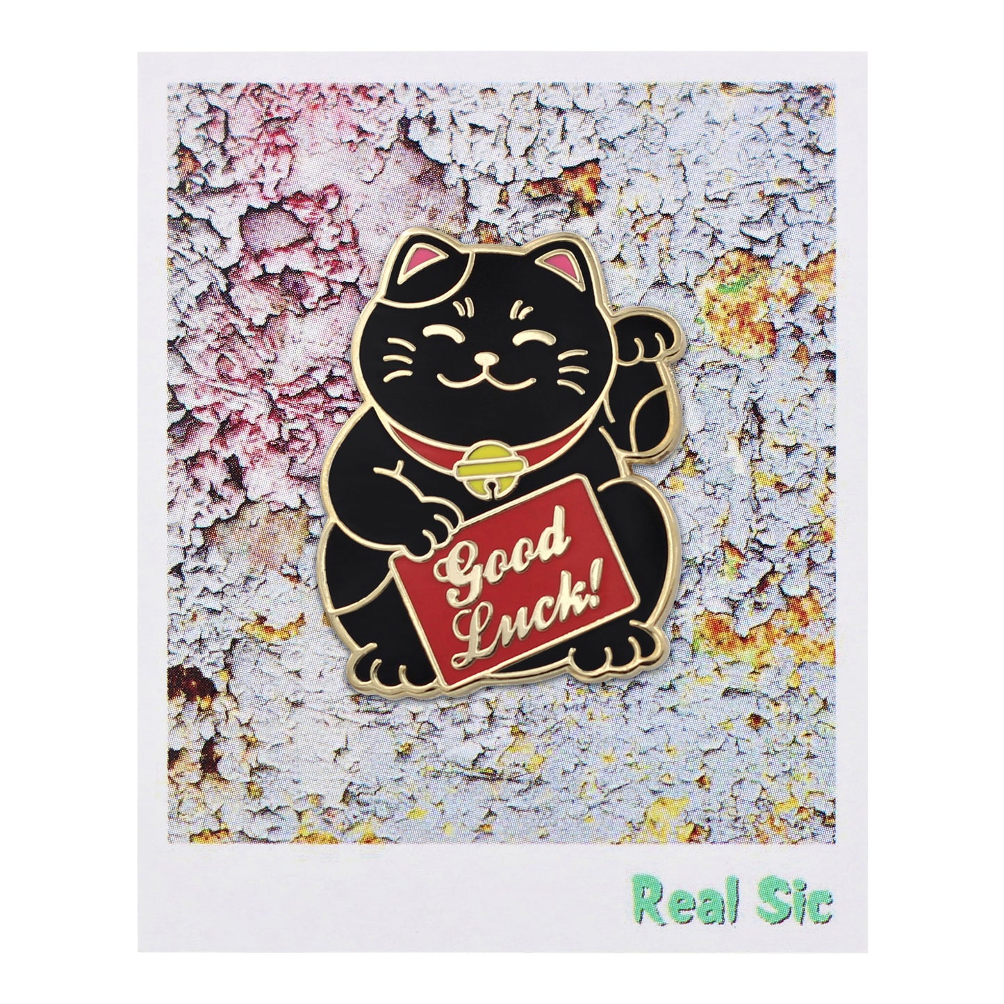 REAL SIC Lucky Cat Pin - Good Luck Waving Cat Enamel Pin