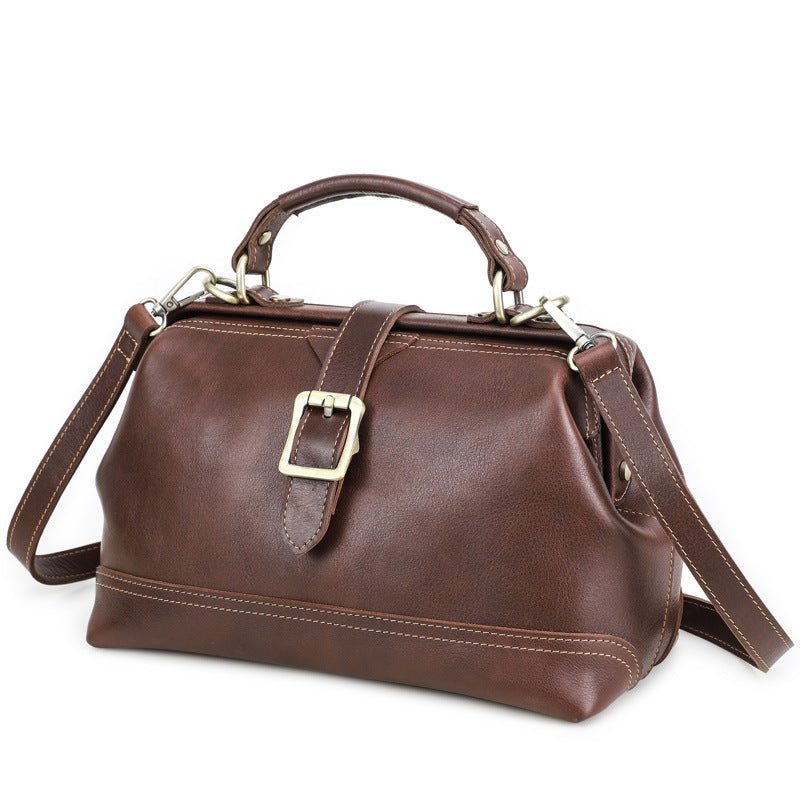Vintage Leather Doctor Bag Crossbody Handbag –