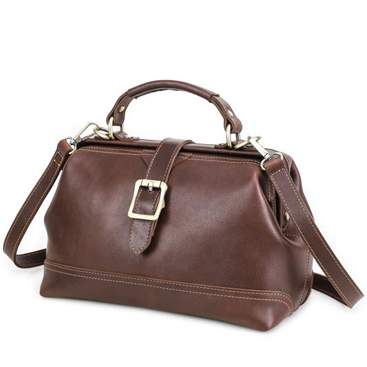 Vintage Leather Doctor Bag Crossbody Handbag –