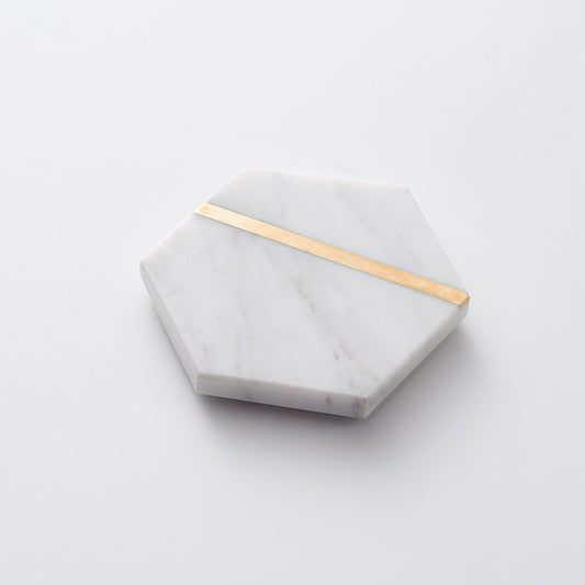 Hexagonal Marble Coaster with Copper Strips