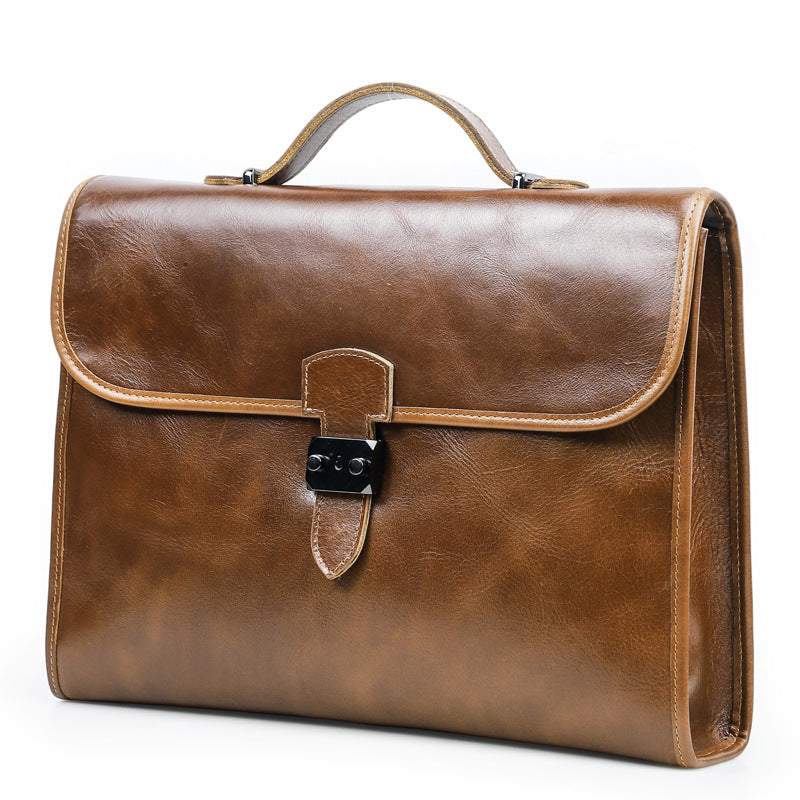 Vintage Genuine Leather Briefcase Handbag – Brown