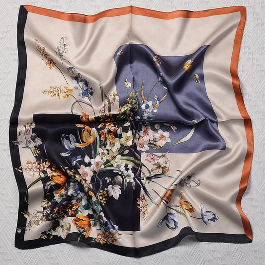 Mulberry Silk Square Scarf - 70cm Floral Design