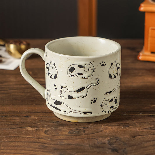 Nordic Ceramic Cat Coffee Mug - Artistic Retro Style Cup