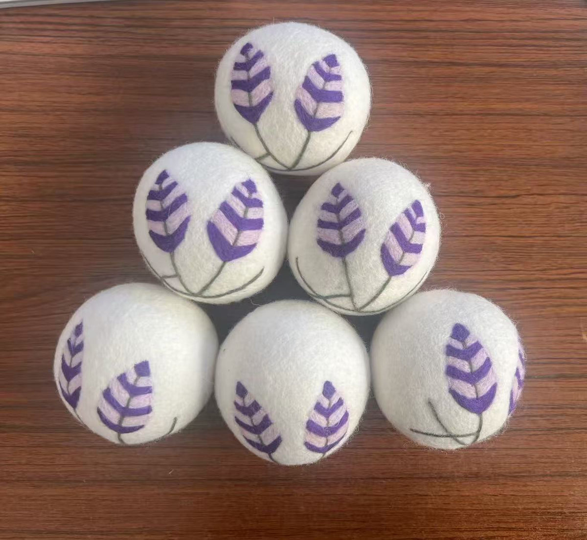 Embroidered wool dryer ball - Lavender Set of 3