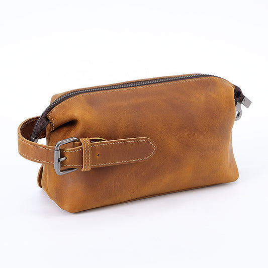 First-Layer Cowhide Men's Toiletry & Clutch Storage Bag