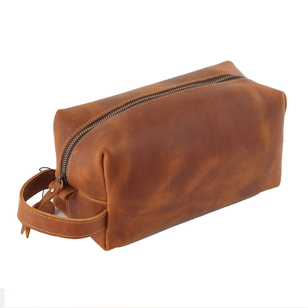 Vintage Brown Leather Toiletry Bag – Travel Dopp Kit