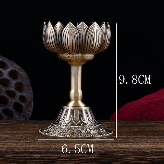 Brass Dragon Phoenix Candlesticks - Eight Treasure Lotus Buddhist Temple Pair