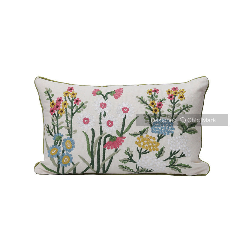 Embroidered Pillow - Little Chrysanthemum Rose Red