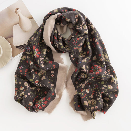 Black Red Flower Scarf