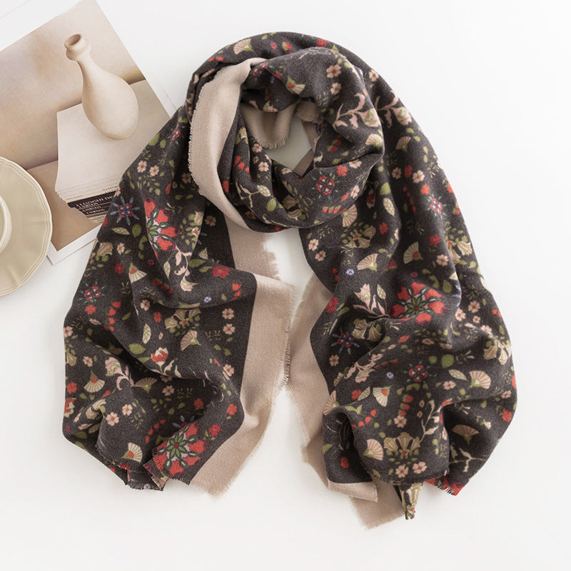Black Red Flower Scarf