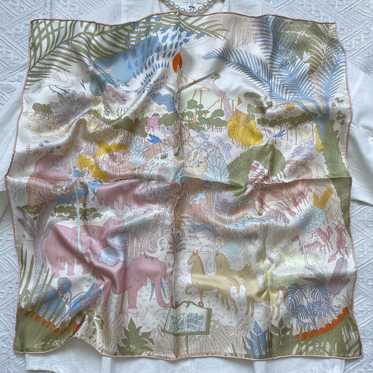 Pink Literary Silk Scarf - Versatile 70cm Square Mulberry Silk Headscarf
