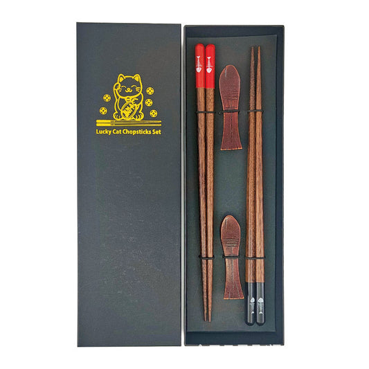 Japanese-Style Chopsticks with Fish Rest - Black Gift Box