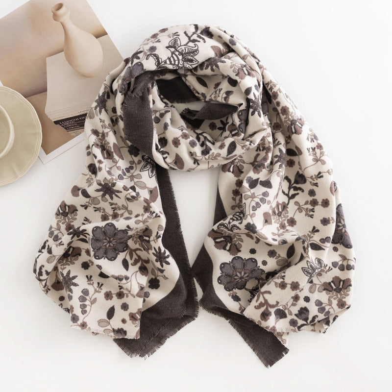 Grey White Flower Scarf