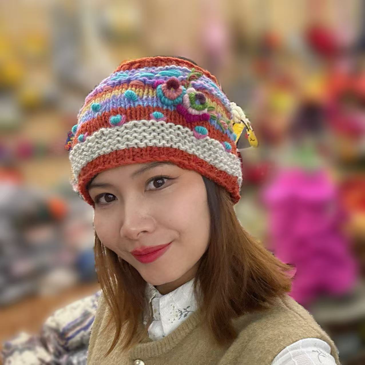 Handmade Wool Knitted Hairband - Orange Flower