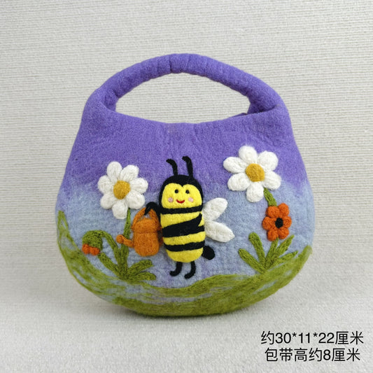 Handmade Wool Felt Strawberry Elf Handbag - Forest Gradient Design