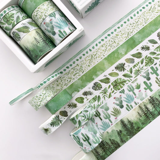 8 Count Washi Tape - Green Leaves