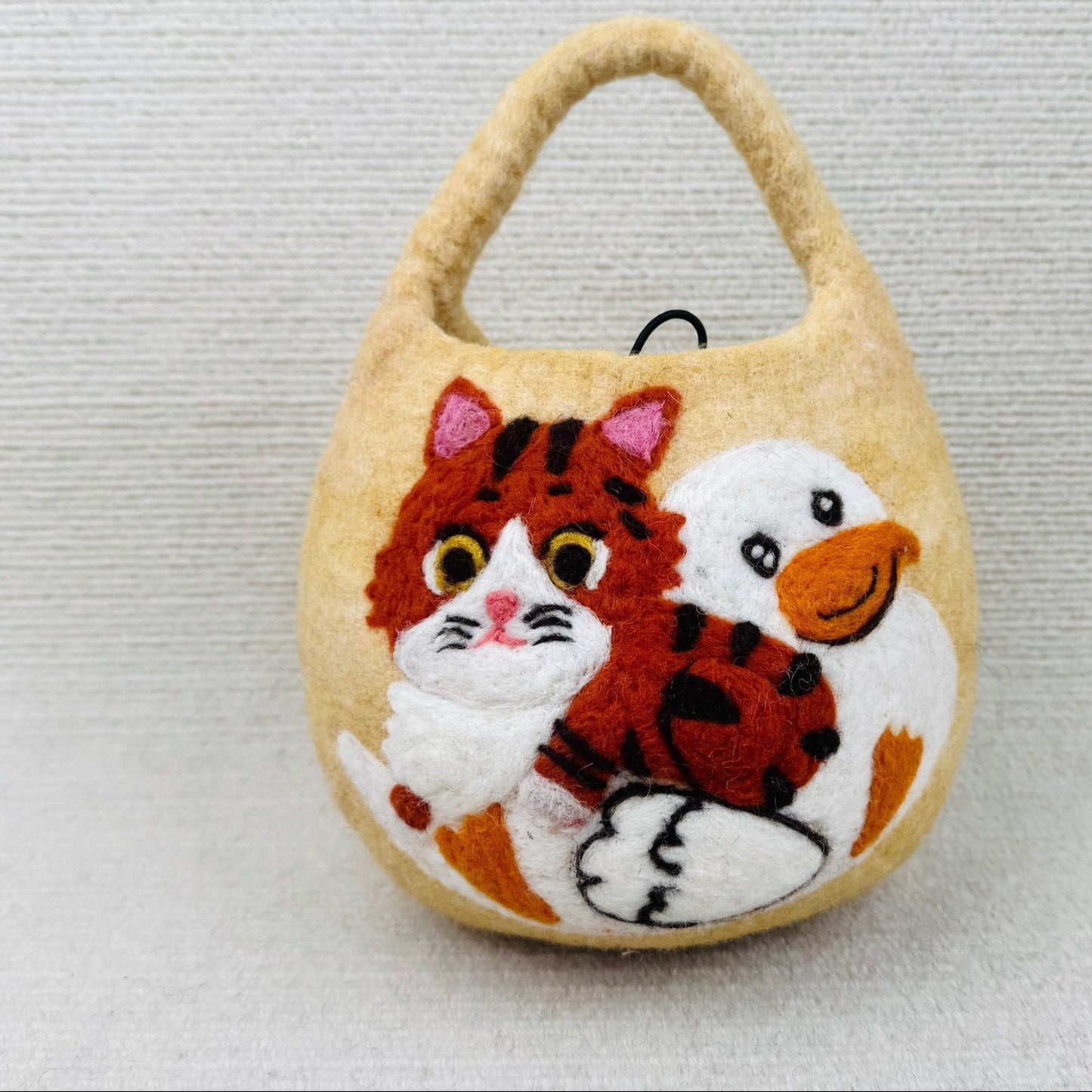 Handmade wool felt bucket Kitten Bag