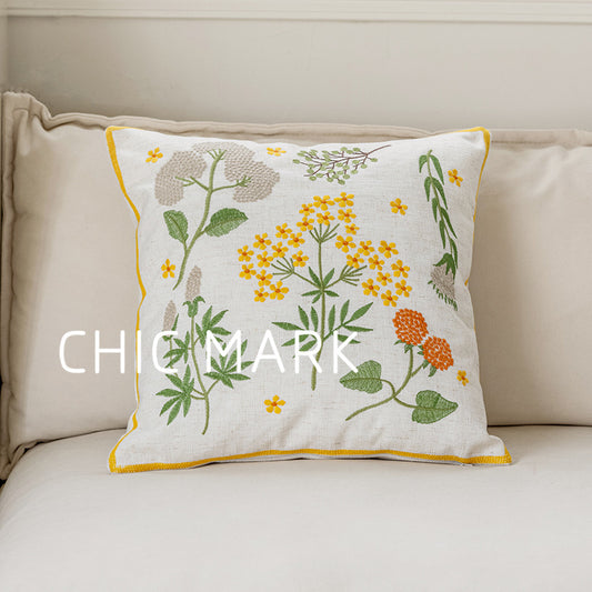 Embroidered Pillow - Square Yellow Coreopsis
