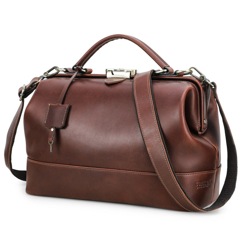 Full-Grain Cowhide Shoulder & Crossbody Bag with Metal Lock
