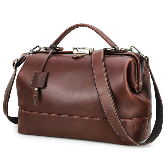 Full-Grain Cowhide Shoulder & Crossbody Bag with Metal Lock