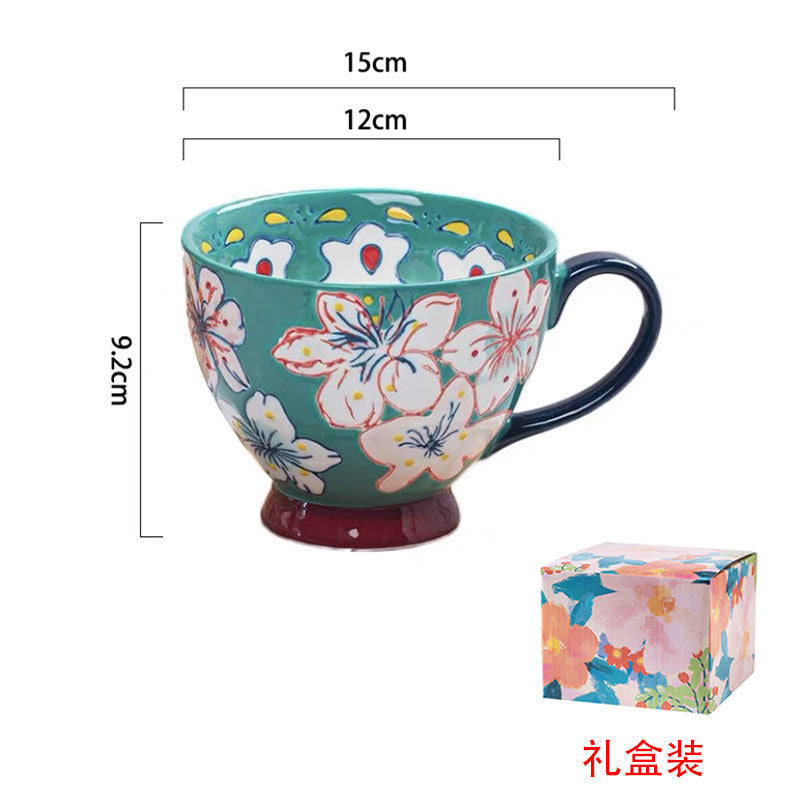 Japanese Hand Painted Mug - Teal Flowers