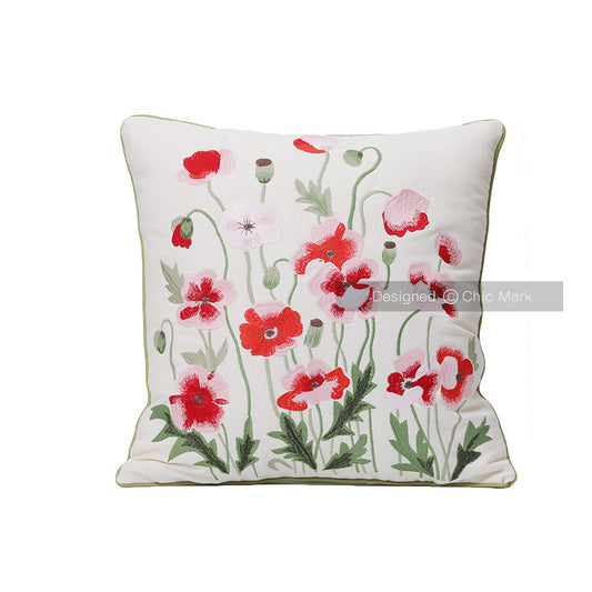Embroidered Pillow - Red Poppy