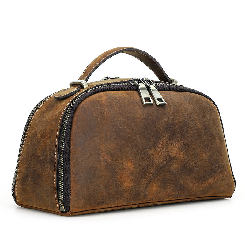 Retro Crazy Horse Leather Cable & Accessories Storage Bag