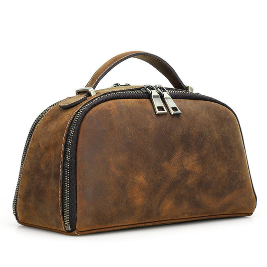 Retro Crazy Horse Leather Cable & Accessories Storage Bag