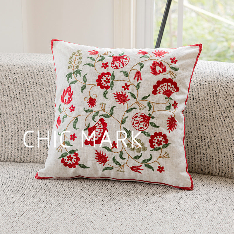 Embroidered Pillow - Red Peony