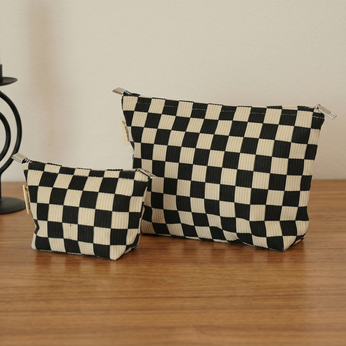 Obsidian Check Toiletry / Makeup Bag - Travel-Friendly Cosmetic Bag