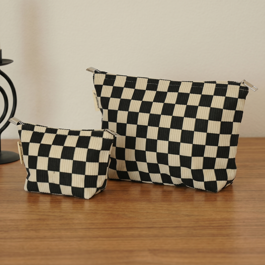 Obsidian Check Toiletry / Makeup Bag - Travel-Friendly Cosmetic Bag