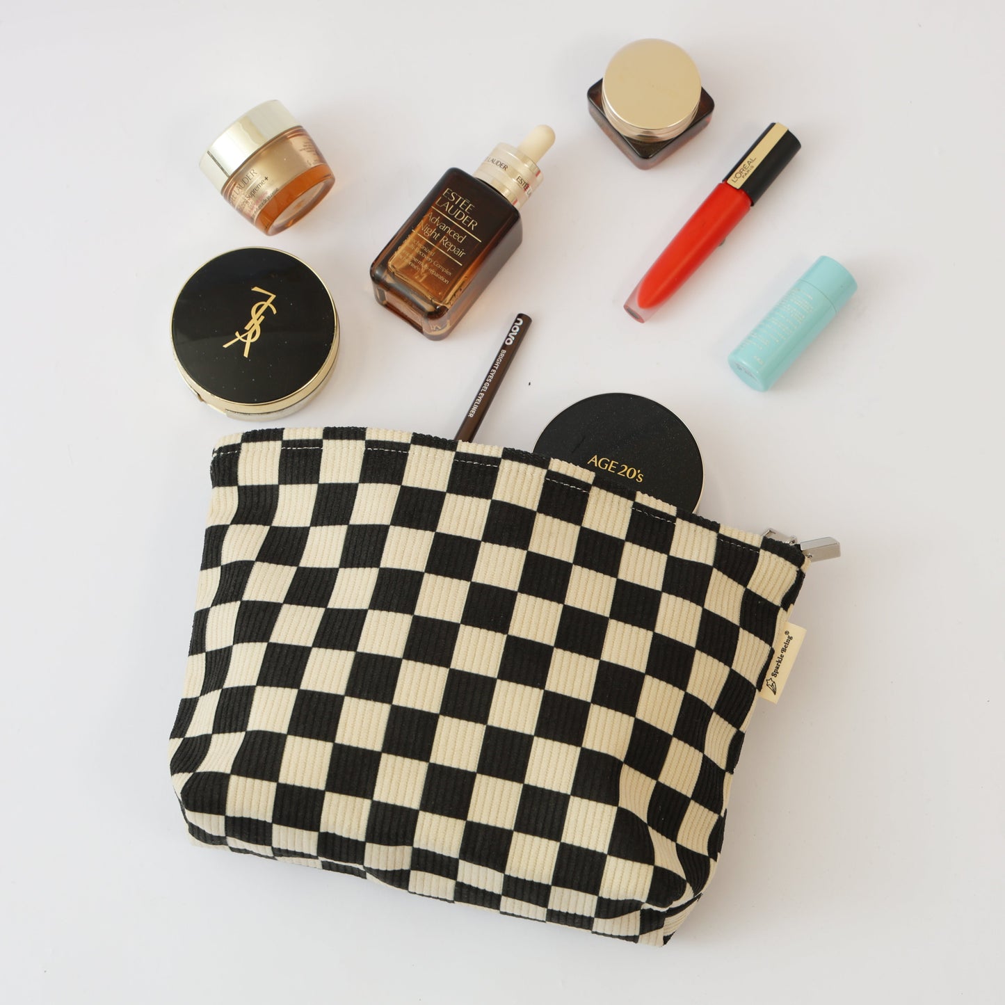 Obsidian Check Toiletry / Makeup Bag - Travel-Friendly Cosmetic Bag