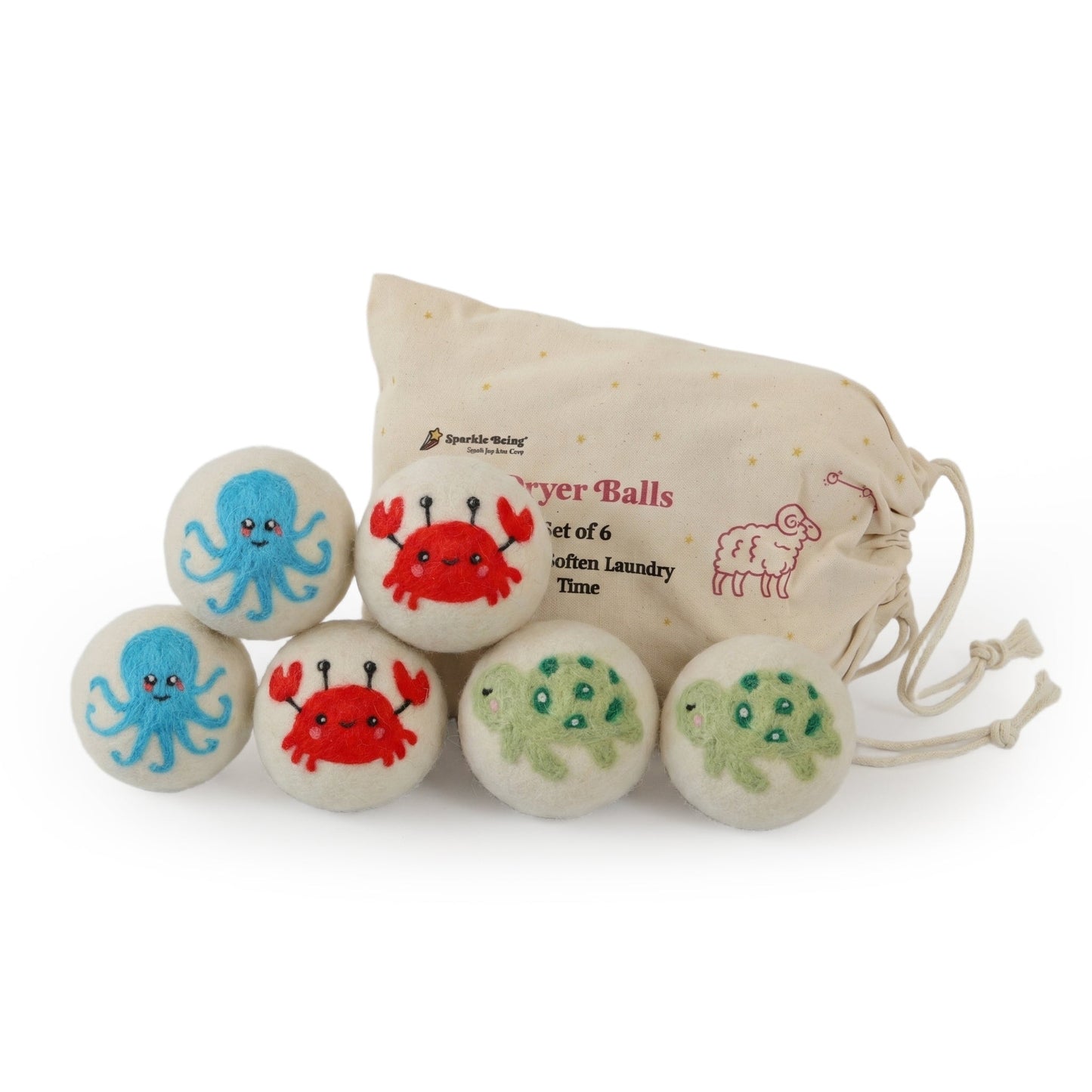 Ocean Animal Wool Dryer Balls – Set of 6