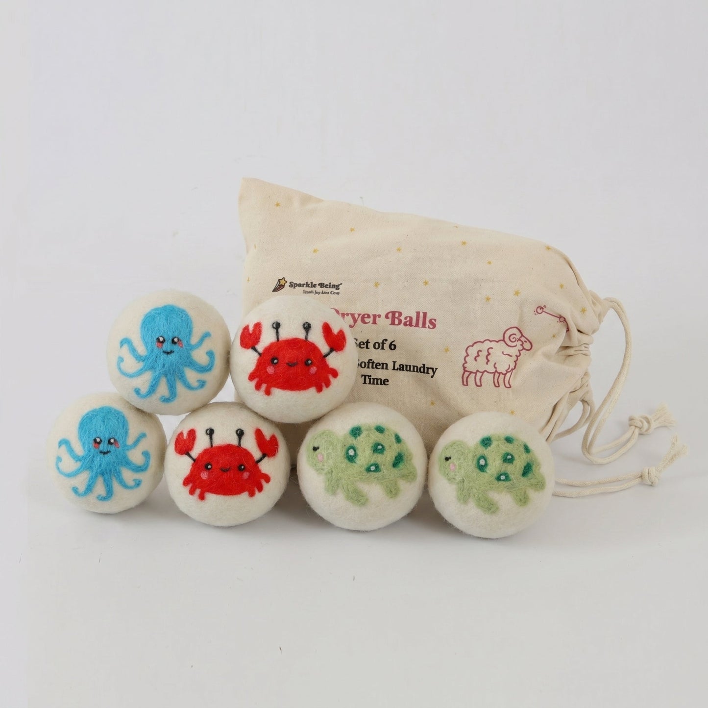 Ocean Animal Wool Dryer Balls – Set of 6