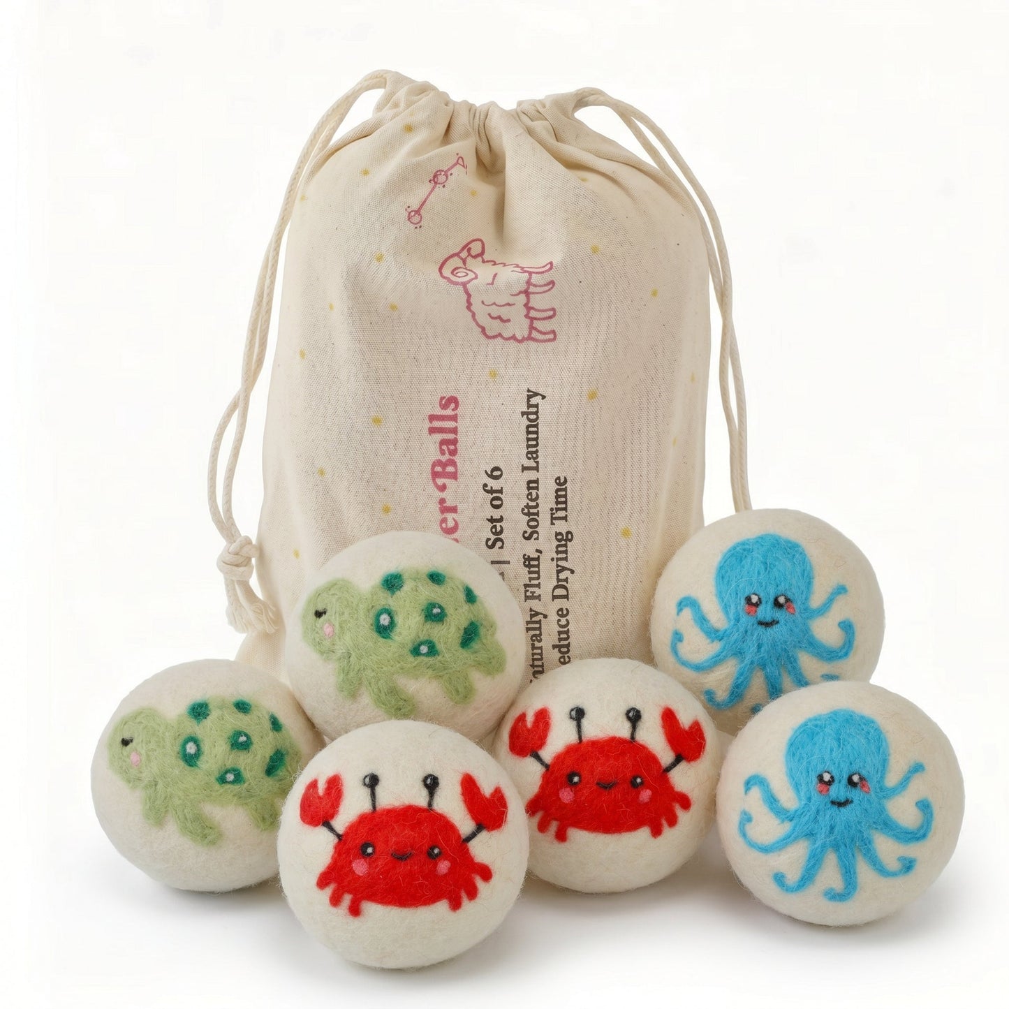 Ocean Animal Wool Dryer Balls – Set of 6