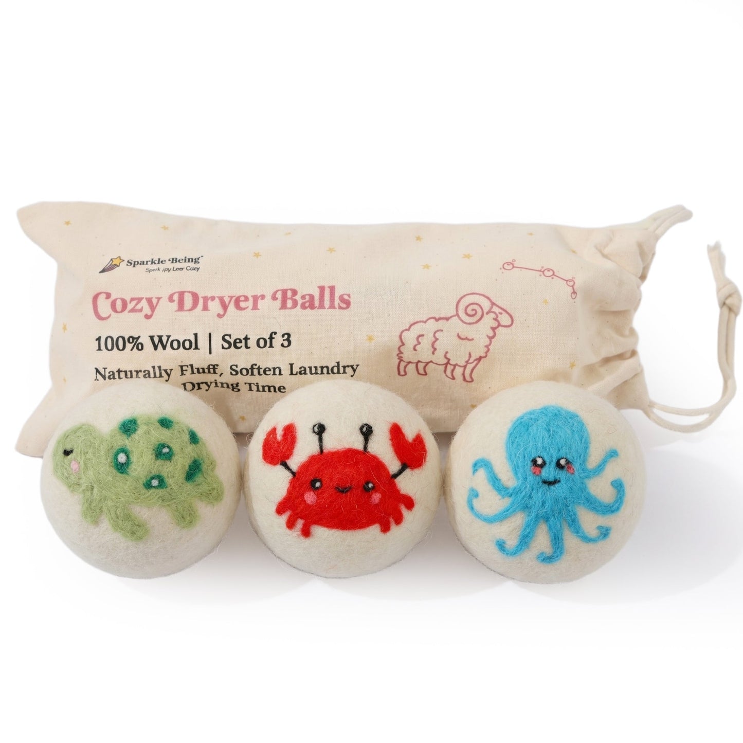 Ocean Animal Wool Laundry Dryer Balls – Set of 3