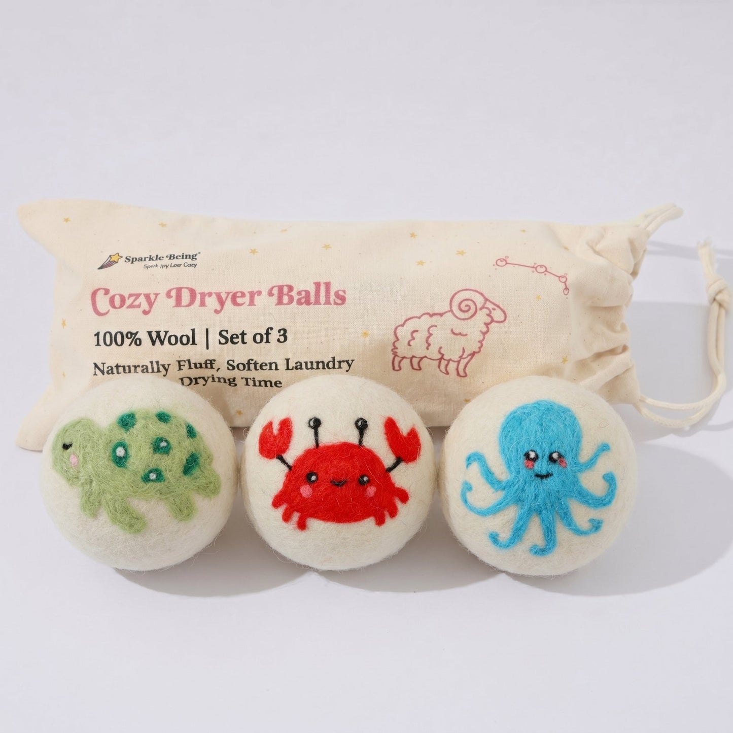 Ocean Animal Wool Laundry Dryer Balls – Set of 3