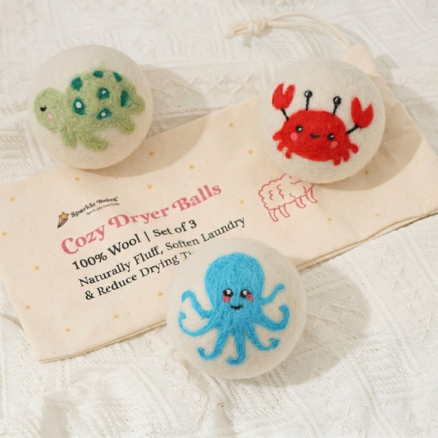 Ocean Animal Wool Laundry Dryer Balls – Set of 3