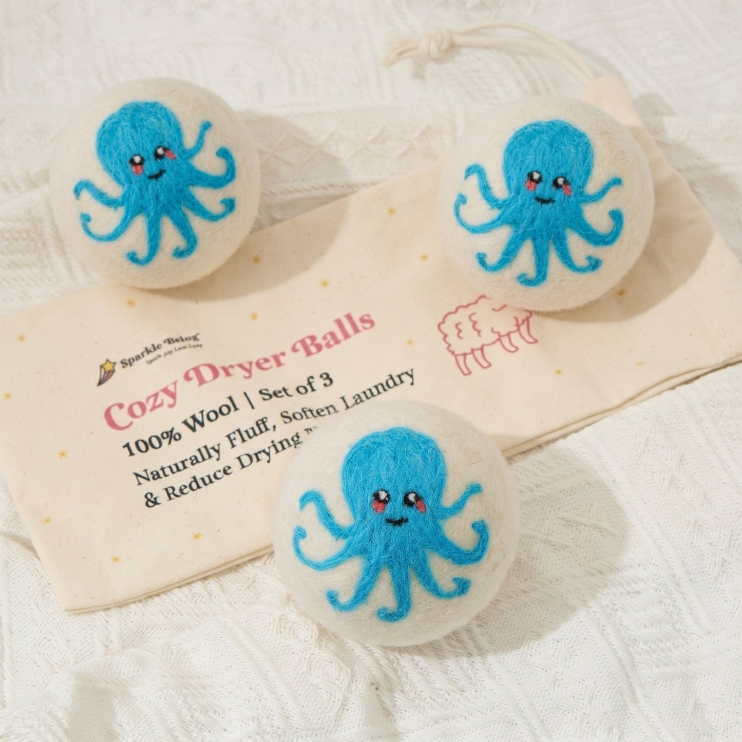 Octopus Eco Wool Laundry Dryer Balls - Set of 3