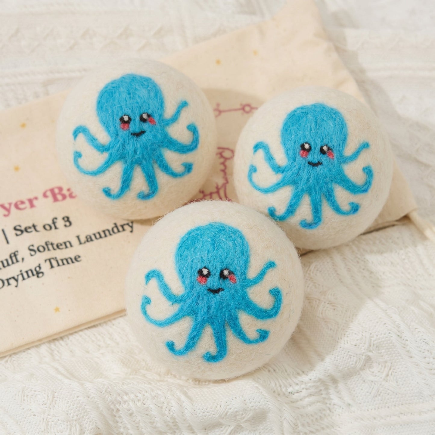 Octopus Eco Wool Laundry Dryer Balls - Set of 3