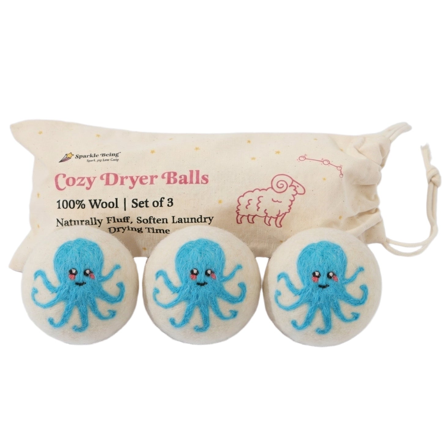 Octopus Eco Wool Laundry Dryer Balls - Set of 3