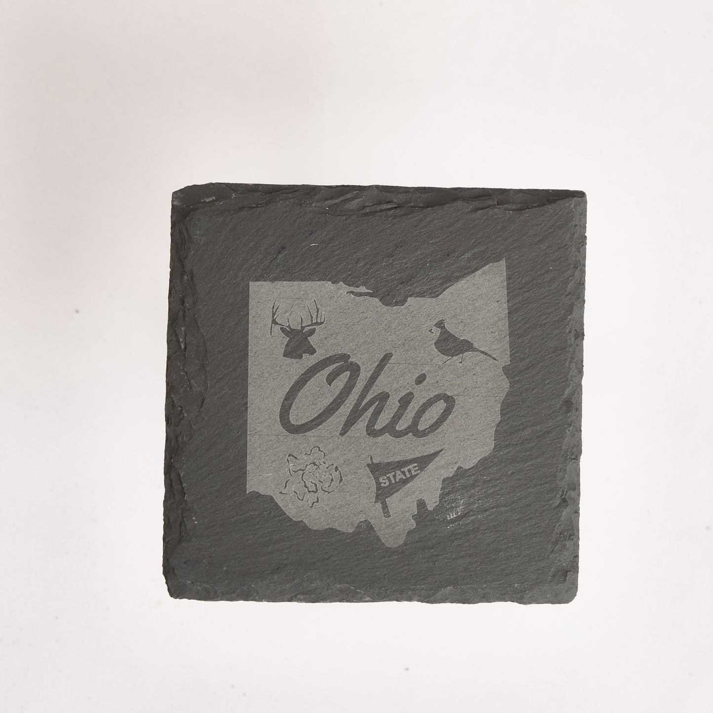 Ohio State Map Slate Coaster – Engraved Drink Coaster | Natural Stone | Rustic Ohio Souvenir & Gift for Locals