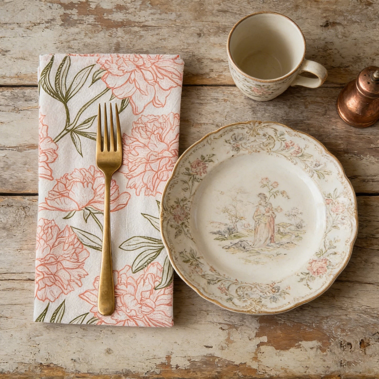 Peony Blossom Cotton Napkins – Set of 4 | Reusable Floral Dinner Napkins
