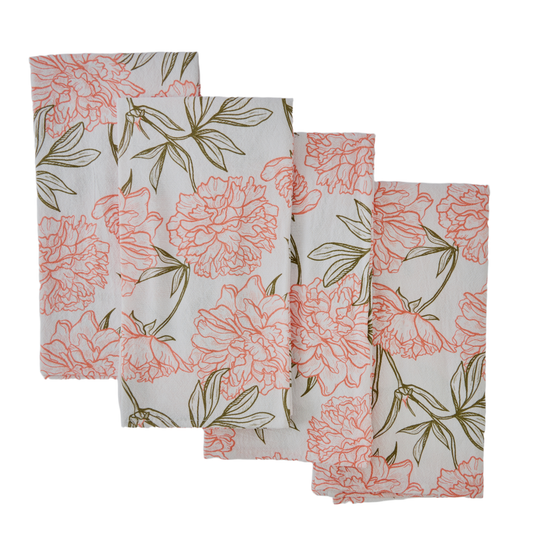 Peony Blossom Cotton Napkins – Set of 4 | Reusable Floral Dinner Napkins