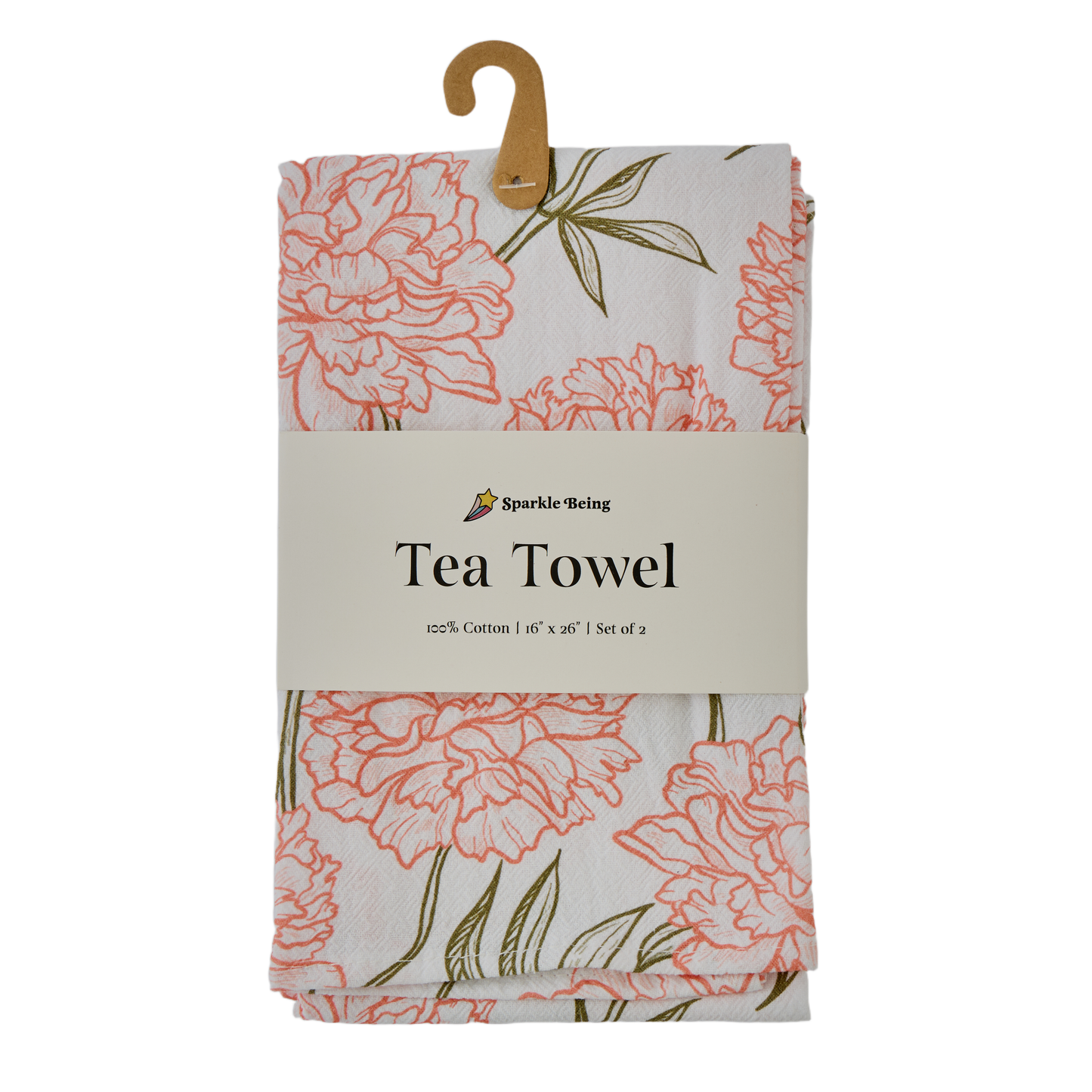 Peony Floral Kitchen Tea Towels – Set of 2 | 100% Cotton Dish Towels